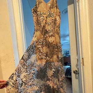 Elegant lace floor length sheer gown “Dress the Population” Nordstrom